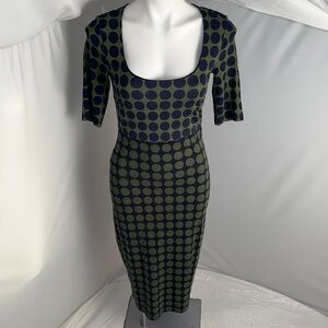 Bailey44 Connect 40 navy green polka dot bodycon midi dress